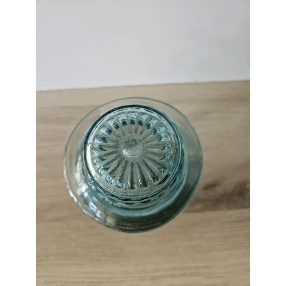 Vtg Takahashi Japan Hand Blown Glass Apothecary Jar MCM Blue Green Canister 9
